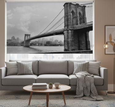 Living room blind featuring new york bridge mural - TenStickers