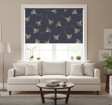Living room blind ginkgo leaf navy and gold - TenStickers