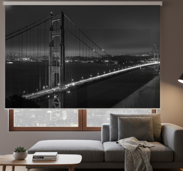 Living room blind golden gate at night monochrome - TenStickers