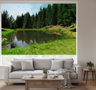Living room blind green field with trees and lake - TenStickers
