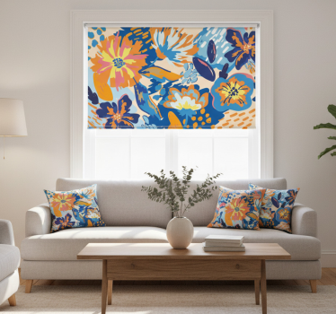 Living room blind in blue, orange, and green leaves - TenStickers