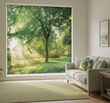 Living room blind in nature green morning forest - TenStickers