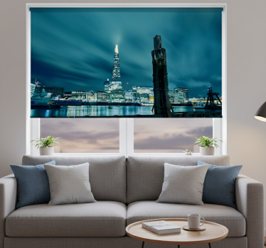 Living room blind light east river at night - TenStickers