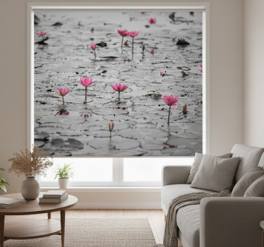 Living room blind loto flowers on water grayscale - TenStickers