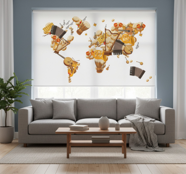Living room blind musical instrument world map - TenStickers