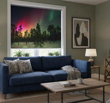Living room blind northern lights over trees - TenStickers