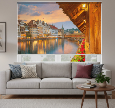 Living room blind old style buildings by the lake - TenStickers