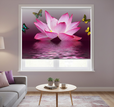 Living room blind pink lotus flower with butterflies - TenStickers
