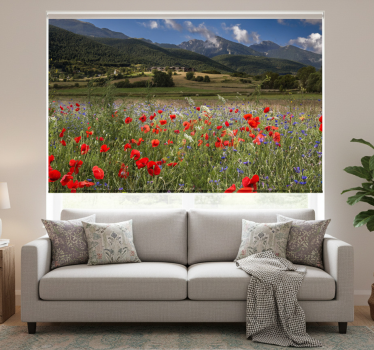 Living room blind pretty prairie field flowers - TenStickers