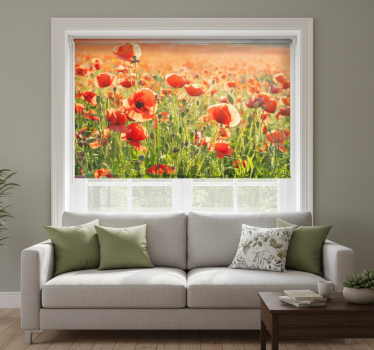 Living room blind red poppies in a sunny field - TenStickers