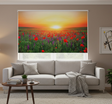 Living room blind red poppy field in sunlight - TenStickers