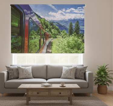 Living room blind red train in the forest - TenStickers