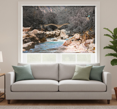 Living room blind river in the forest with bridge - TenStickers