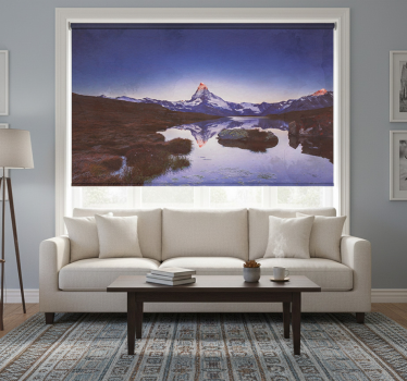 Living room blind snowy mountain water reflection - TenStickers