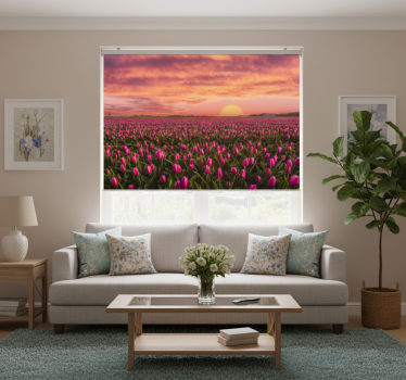 Living room blind sunrise and tulips design - TenStickers