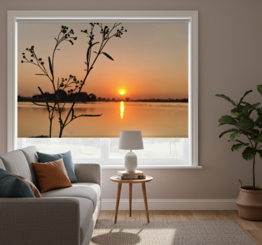 Living room blind sunset over the lake - TenStickers
