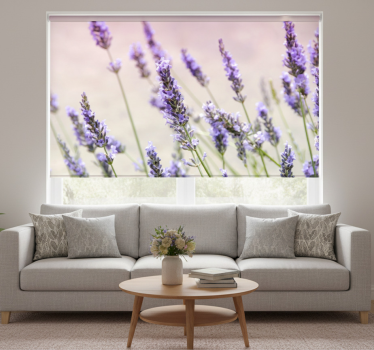 Living room blind with a bunch of purple flowers - TenStickers