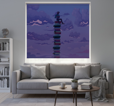 Living room blind with book tower illustration - TenStickers