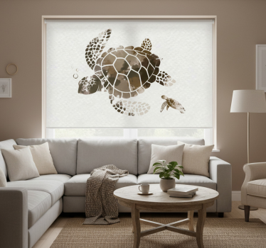 Living room blind with brown watercolor turtle design - TenStickers