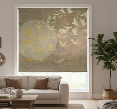 Living room blind with golden oriental sun and birds - TenStickers