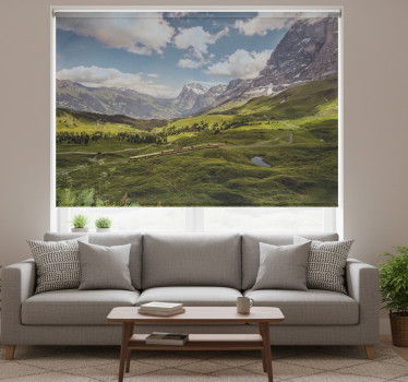 Living room blind with green fields and mountains - TenStickers