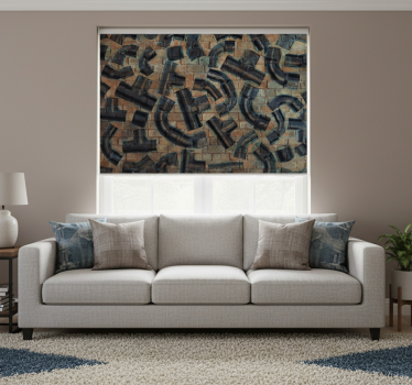 Living room blind with industrial brick and pipe pattern - TenStickers