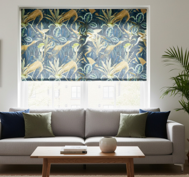 Living room blind with jungle leaf birds design - TenStickers