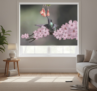 Living room blind with maroon bird on tree - TenStickers