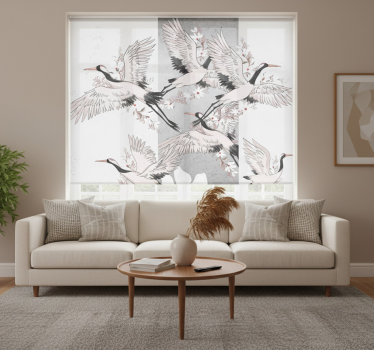 Living room blind with oriental birds artistic stripe - TenStickers