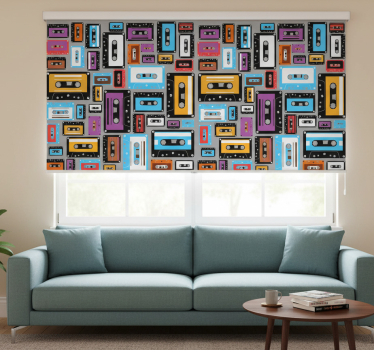 Living room blind with retro 80s cassette tape design - TenStickers