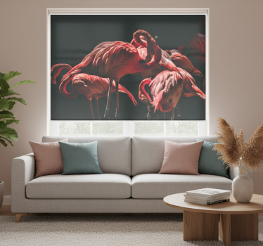Living room blind with rim-lighted pink flamingos - TenStickers