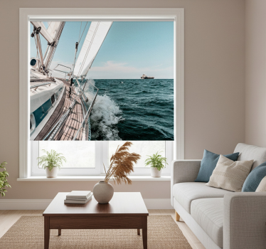 Living room blind with sea yacht 3d effect - TenStickers