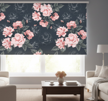 Living room blind with vintage white and pink roses - TenStickers