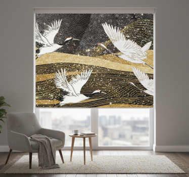 Living room blind with white oriental birds design - TenStickers