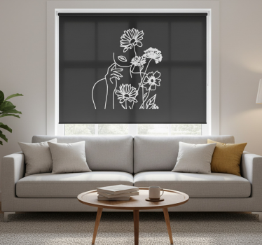 Living room blind with woman and sunflowers design - TenStickers