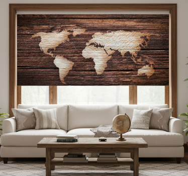 Living room blind wooden brown world map - TenStickers