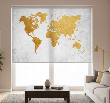 Living room blind world map in gold - TenStickers