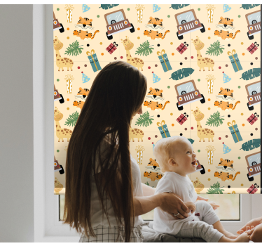 Lovely safari animals with car  Kids blind - TenStickers