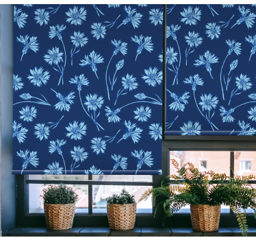 Marine blue flowers Living room roller blind - TenStickers
