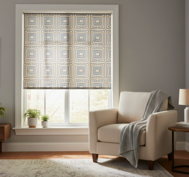 Modern blind in bronze and dark blue squares texture - TenStickers