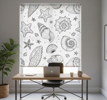Office blind marine life and seashells black white - TenStickers