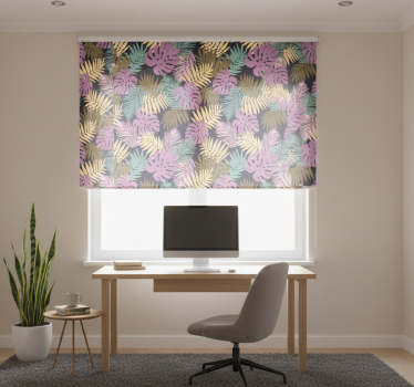 Office blind tropical green and pink leaves - TenStickers