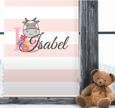 Cow with flowers and name childrens blind - TenStickers