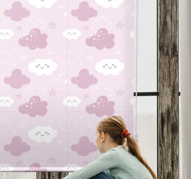 Pink background with white happy Cloud roller blind - TenStickers