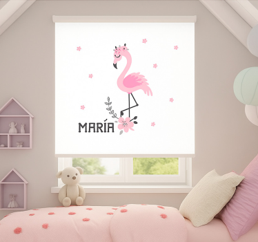 Pink flamenco with name childrens blind - TenStickers