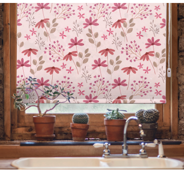 Pink little flowers and plant roller blind - TenStickers