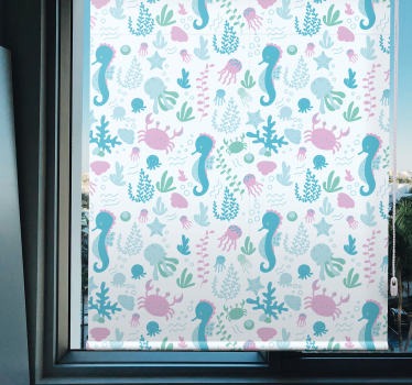 Seahorse pattern bathroom blind - TenStickers