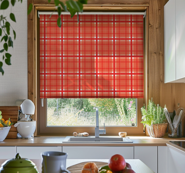Red gingham pattern kitchen blind - TenStickers
