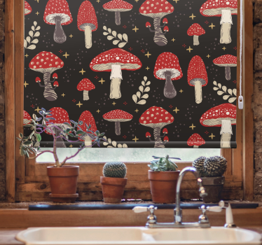 Red mushrooms pattern Kitchen window blind - TenStickers