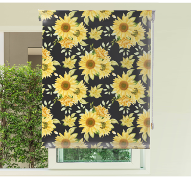 Sunflower pattern black background Flower roller blind - TenStickers